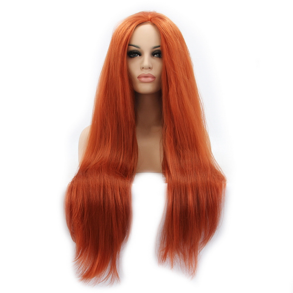 Yiyaobess Straight Synthetic Lace Front Wig Long Orange Hair Heat