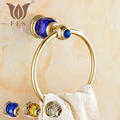 Gold Polished Brass Towel Ring With Crystal Wall Mounted Towel Shelf Bathroom Accessories Towel Ring