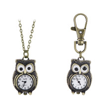 Vintage envío gratis bronce buho encantador colgante de cuarzo relojes collar cadena reloj de bolsillo regalo llaveros llaveros