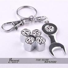Free shipping Car Wheel Tire Valve Caps with Mini Wrench & Keychain for VW Volkswagen (4-Piece/Pack)