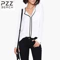 Camisas Manga Longa Feminina Summer New Loose Chiffon Shirt Regular Full V neck Solid Chemisier Femme