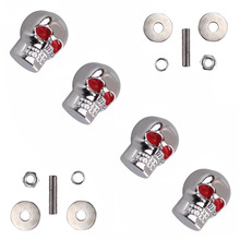 New 4pcs 6mm Chrome Red Eye Motorcycle Skull License Plate Frame Bolts Screws Caps ATV Quad Trailer Hotrod & Ratrod Car Truck