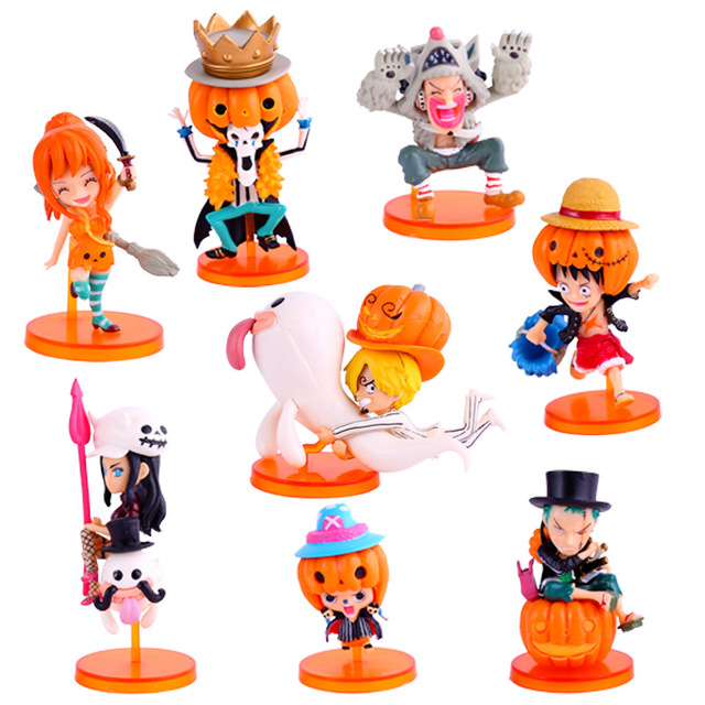 8 шт./компл. One Piece ПВХ Фигурку Игрушки Тыквы Одеваются Луффи Зоро Nami Фигурка Мини-Модель Игрушка в Подарок