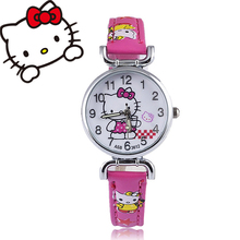 2016 Hello Kitty Cartoon Watches Kid Girls leather Straps Wristwatch children hellokitty Quartz watch montre enfant