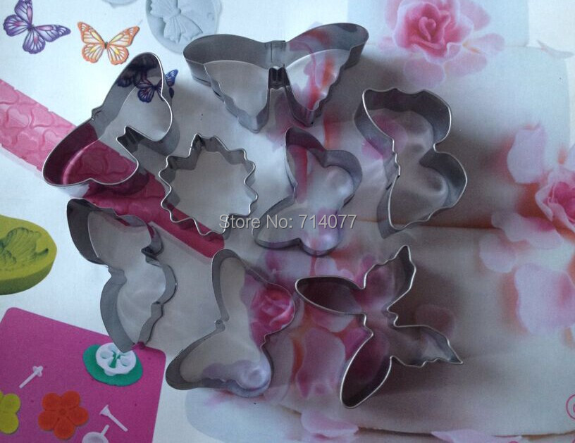 New arrived 8pcs/set stainless steel fondant butterfly shape bakeware mold cookie cutter cake mold kitchen tool