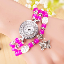 Summer New Fashion Quality watches Semi precious Rally wire bracelet watch Natural Stone Butterfly Pendant Wristwatche