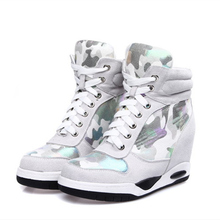 Womens High Top Lace Up Platform Wedge Ankle Boots Hight Increasing Sport Fashion Shoes