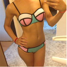 Free Shipping 2015 Women Sexy Bikini Push up Bright Diving Bikinis Set Beach Swimwear Fashion Neoprene