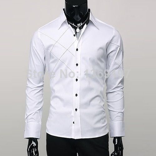 mens white shirt with black buttons
