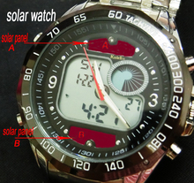Fashion Solar Men’s Sport Watches Full Stainless Steel Waterproof Dual Time Analog Quartz Digital LED Military Watch Clcok