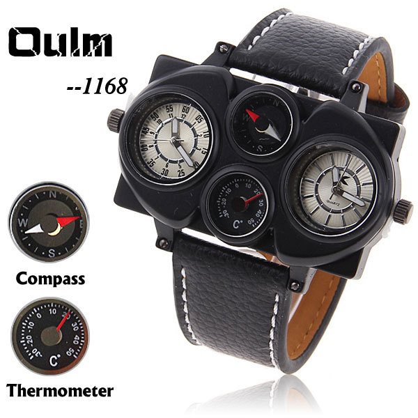 OULM 1168 Cool Military Sport Analog Digital Men s watch with Leather Band Wristwatch Compass and