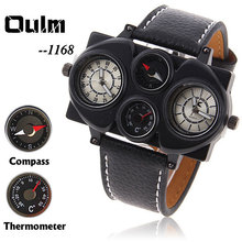Oulm 1168 enfriar militar Digital del deporte del reloj de hombre con pulsera banda de cuero brújula y termómetro decoración regalo