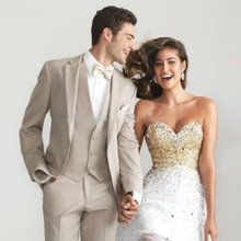 2016 Custom Made Beige Men Slim Fit Suits Tuxedos Groom Wedding Suits Men 3 Piece Suits Jacket Formal Suits