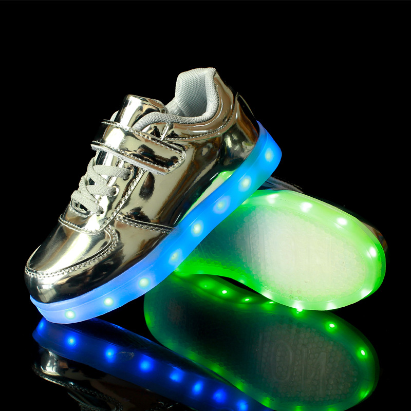Selling New Fashion Children USB Charging Sole Luminous Sneakers Kids Led Shoes Girls Boys Light Shoes gold silver purple