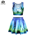 Fascinating Tree And Lake Print 2 Piece Set Women Sweety Ball Gown Party Club Beautiful Womens