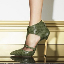 Fashion Spring Women Genuine Leather Shoes Python Pointed Top Pumps Blade High Heels Strap Cutout Dress Shoe Sandals Shoes Woman