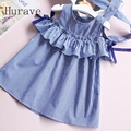 Hurave 2017 Summer ruffles girls dress girl clothing sleeveless striped dress for girl summer robe fille