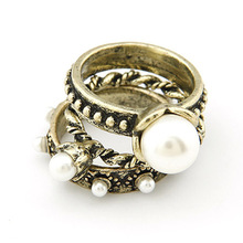 Hot Selling Fashion Retro Pearl Flower Three Piece Mix Index Finger Ring Accessories for Women Wholesale