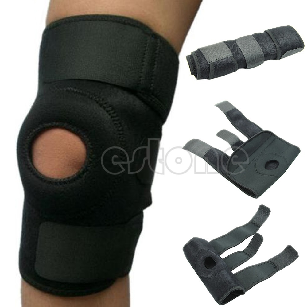 Free Shipping New Adjustable Sports Leg Knee Support Brace Wrap Protector Pads Cap Patella Guard Spring Bars,One Size,Black -PY