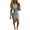 Women Winter Dress Belted Party Dresses Women Autumn Long Sleeves Bodycon Army Green Office Black Gray