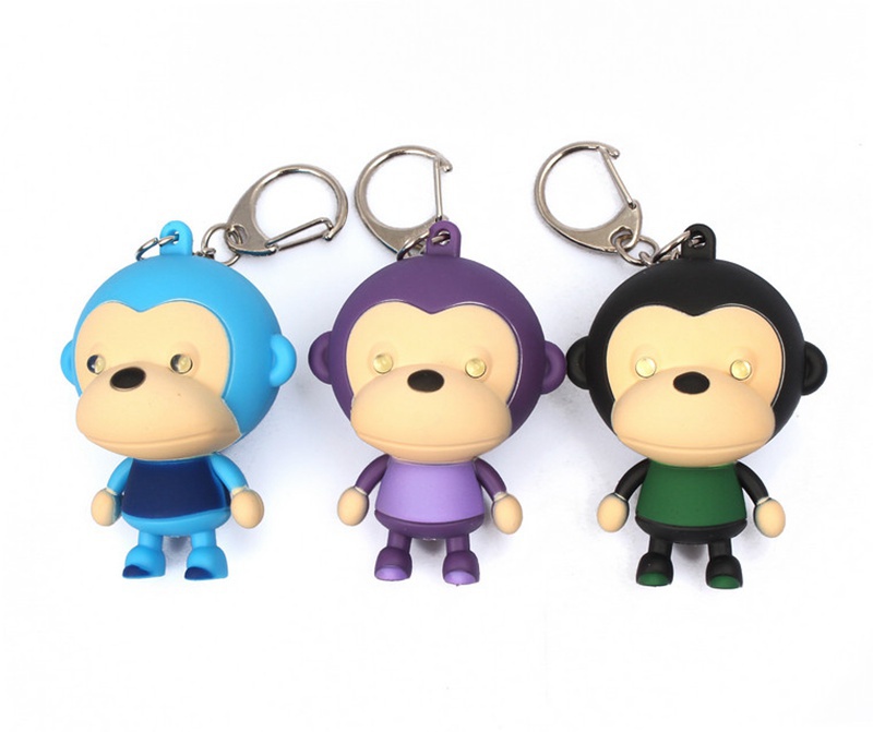 DHL FREE 100PCS Big Face Cute Monkeys LED keychain flashlight keychain