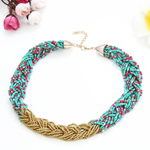2016New Fashion Maxi Necklace Gold Alloy Rice Beads Collares Bohemian Necklace Multi Layer Twist Jewelry Accessories Bijoux
