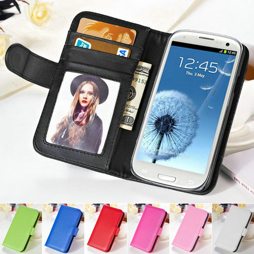 S3 Flip Wallet PU Leather Case For Samsung Galaxy S3 i9300 SIII Luxury Black Phone Bag