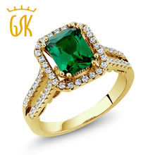 2.78 Ct Emerald Cut Green Simulated Emerald 18K Yellow Gold Plated Silver Ring