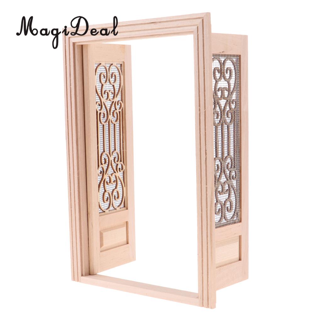 1 12 Dollhouse Miniature Wooden External Hollow Screen Double Door