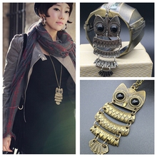 1PCS Hot-Sale Sweater Chain Length Female Retro Owl Necklace Jewelry Necklace Woman Ancient Silver Pendant Free Shipping X0003
