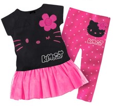1 Set Retail 2015 New 100 cotton kids clothing set T shirt pant hello kitty children
