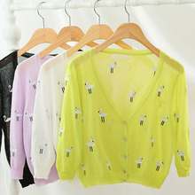 new summer bird embroidery cardigan short thin female Korean female take the sunscreen shirt sweater air conditioning