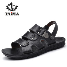 2016 Summer Men Sandals Shoes Breathable Genuine Leather Casual Shoes Men Classic Beach Sandals Man Brand TAIMA 41-47 Big Size