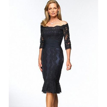 Short Mother Of The Bride Dresses 2016 Black Applique Off Shoulder Mother Formal Evening Dress Three Quarter Sleeve