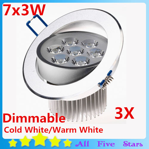Dimmable 21W Ceiling Downlight LED Ceiling Lamp 7x3W Recessed Spot Light 100V-245V for Home illumination 3PCS/lot FREE SHIPPING