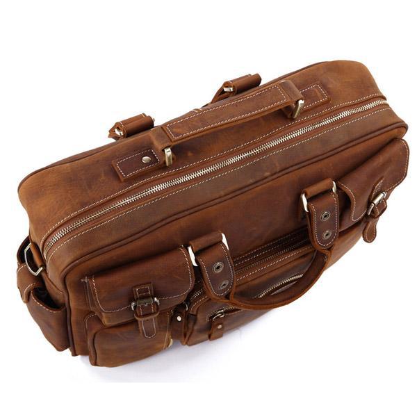 Vintage bag large capacity crazy horse genuine leather men s travel bags cowhide briefcase portfolio men
