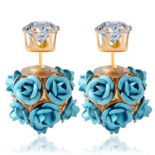 Double Earrings For Women Korean Fashion Resin Flower Stud Earrings Women Jewelry CZ Diamond Pusety Earrings Studs