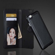 Luxury PU Leather Wallet Magnetic Chip Connection Phone Bag & PC Plastic Back Cover Flip Stand Case for iPhone 6 4.7″