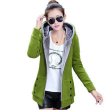 2016 Autumn Winter New Casual Warm Thick Fleece Zipper Women Hooded Long Hoodies Sweatshirt Women Clothing Jacket S-XXXL wy0020