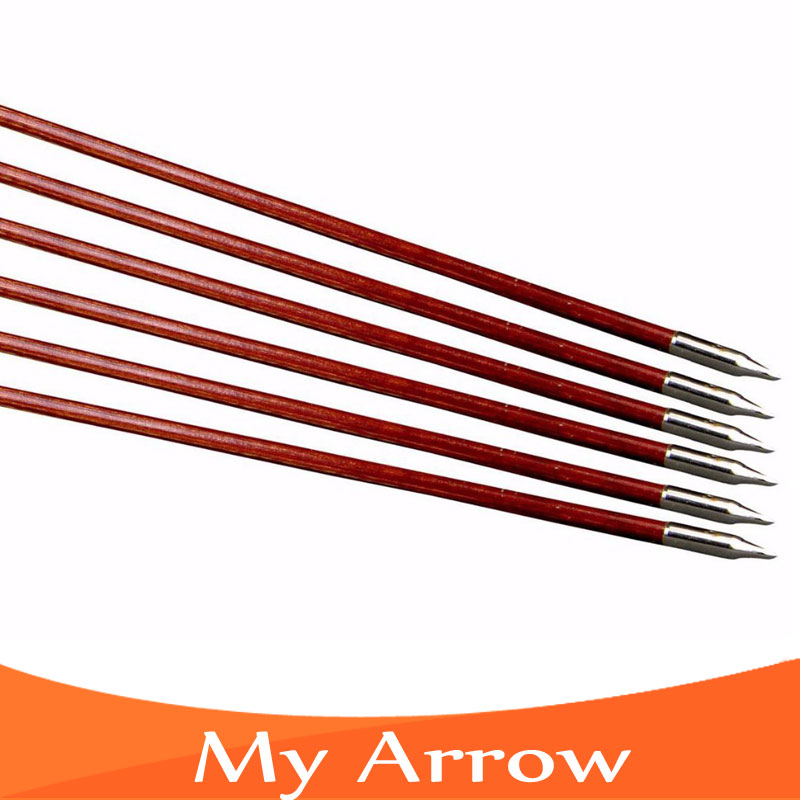 Hot Sale 6pcs Wooden Arrows Handmade Turkey Feather Broadhead Traditional Wood Arrows For Compound Recurve Bow
