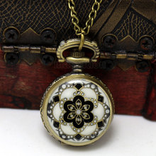 2016 New 1PC Necklace Chain Flower Enamel Pocket Watch W/Battery Bronze Tone 82.5cm Free Shipping p569