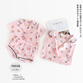 Mom Daughter Pyjamas Set Turn Down Collar Pink Color Watermelon Pattern 100 Cotton Mother Daughter Matching