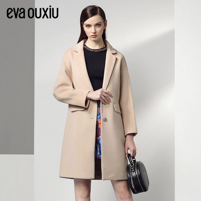 Evaouxiu Женщины Зима Лацкане Толстые Шерстяные Пальто Вскользь Верхняя Одежда Середина длинные Свободные Твердые Одной Кнопки Куртка