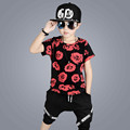 100 cotton brand High quality 2017 summer fashion short flower character print children clothes girl boy
