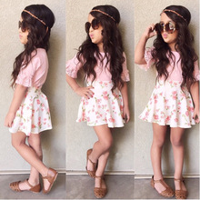 2015 New Child clothing Girl fashion Clothing set Kids vest t shirt skirt set Girls Cotton