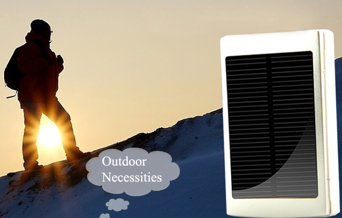 Cool 30000mAh Double USB Outputs Solar Battery Charger for iPhone / iPad / Samsung S4 / LG / MOTO / Nokia / Sony / HTC with LED Light