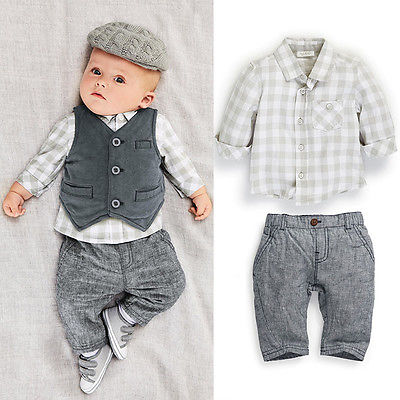 New 3 Pcs/Set Newborn baby boy clothing set Grey Waistcoat + Pants + Shirts baby clothes Suit Free shipping