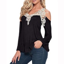 Sexy Women’s Spring and Summer V Neck Long Sleeve Off Shoulder Lace Hollow out Blouse blusa renda Top Shirt New Lady Party