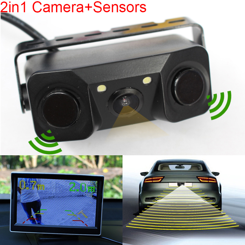 New 2 in 1 Sound Alarm CCD HD Car Reverse Backup LED Rear View Camera Parking Radar System, Rearview Camera + 2 Sensors New 2 in 1 Sound Alarm CCD HD Car Reverse Backup LED Rear View Camera Parking Radar System, Rearview Camera + 2 Sensors