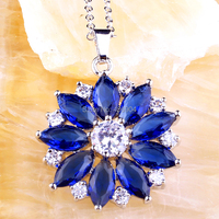 lingmei Free Shipping New Jewelry Sapphire Quartz & White Topaz 925 Silver Chain Necklace Pendant Wholesale Flower Women\'s Gift